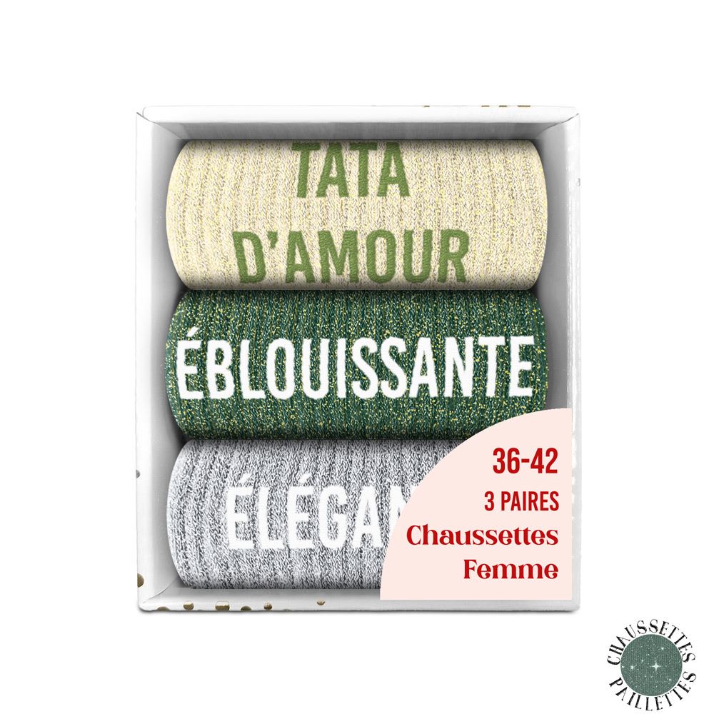 Coffret trio chaussettes paillettes tata damour — Chaussettes à Paillettes