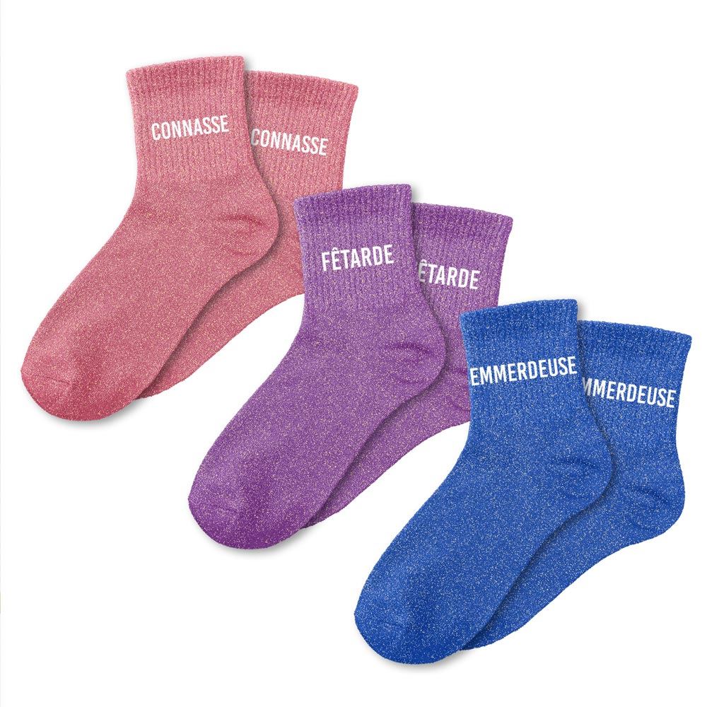 Coffret trio chaussettes paillettes connasse — Chaussettes à Paillettes
