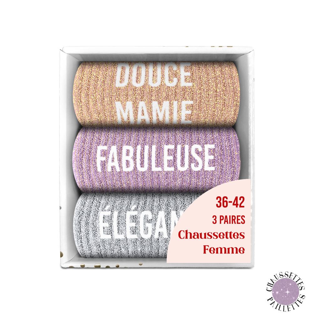 Coffret trio chaussettes paillettes douce mamie — Chaussettes à Paillettes