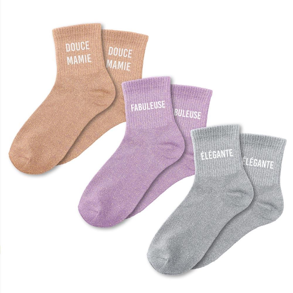 Coffret trio chaussettes paillettes douce mamie — Chaussettes à Paillettes