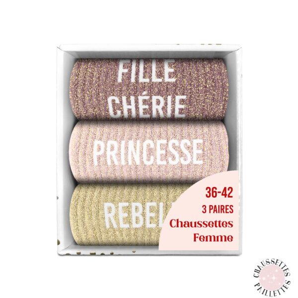 Chaussette à Paillette Coffret Trio Fille Cherie, rose