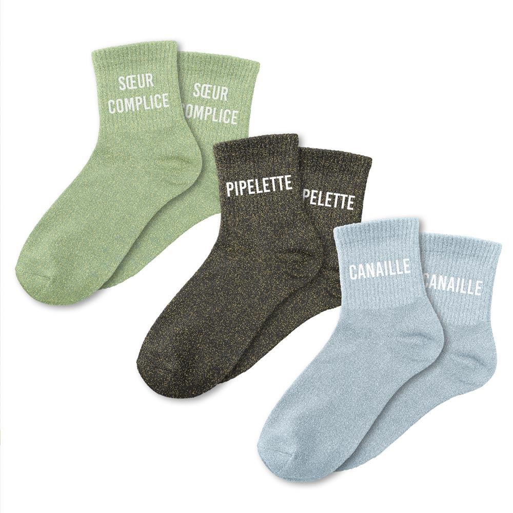 Coffret trio chaussettes paillettes soeur complice — Chaussettes à Paillettes
