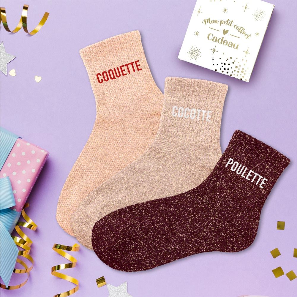Coffret trio chaussettes paillettes cocotte — Chaussettes à Paillettes
