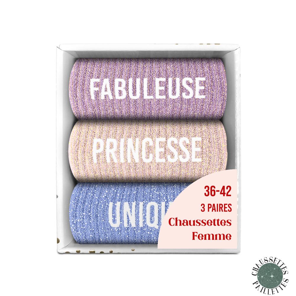 Coffret trio chaussettes paillettes fabuleuse — Chaussettes à Paillettes