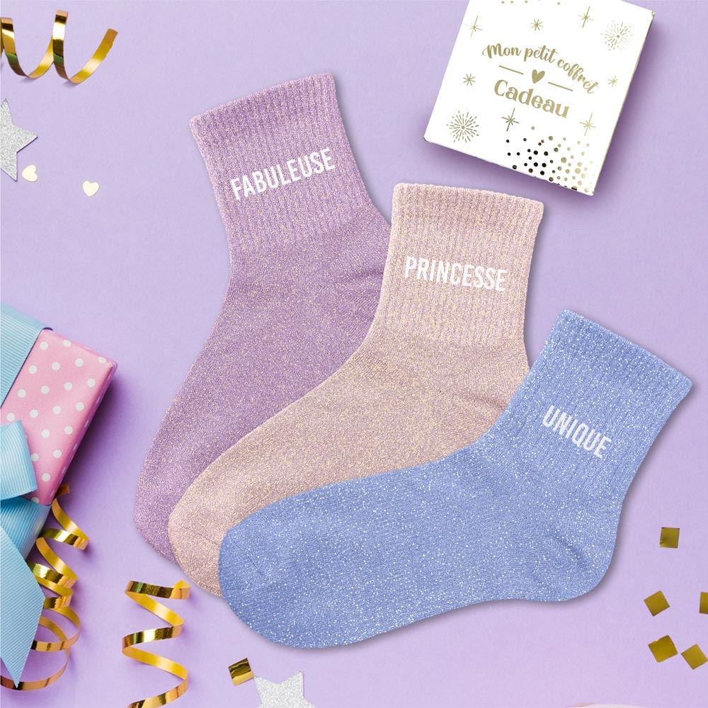 Coffret trio chaussettes paillettes fabuleuse — Chaussettes à Paillettes