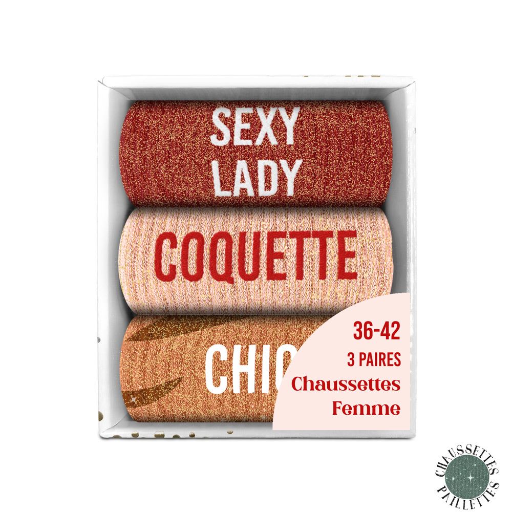 Coffret trio chaussettes paillettes sexy lady — Chaussettes à Paillettes