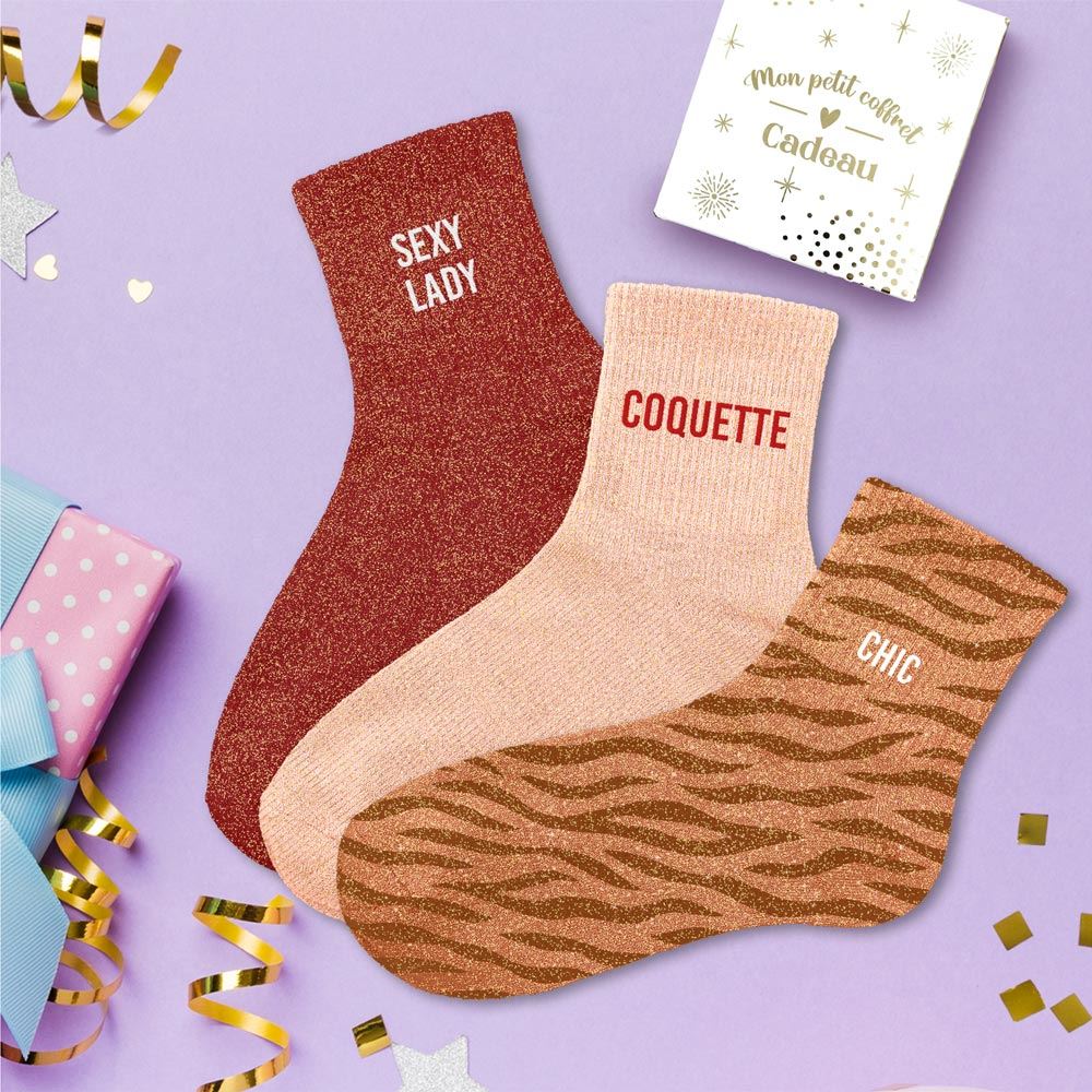 Coffret trio chaussettes paillettes sexy lady — Chaussettes à Paillettes