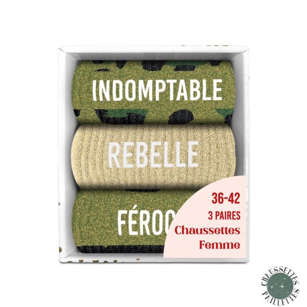 Chaussette à Paillette Coffret Trio Indomptable, vert olive