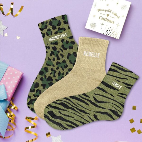 Coffret Trio Indomptable — chaussettes à paillettes vert olive
