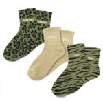 Chaussettes à paillettes vert olive « Coffret Trio Indomptable »