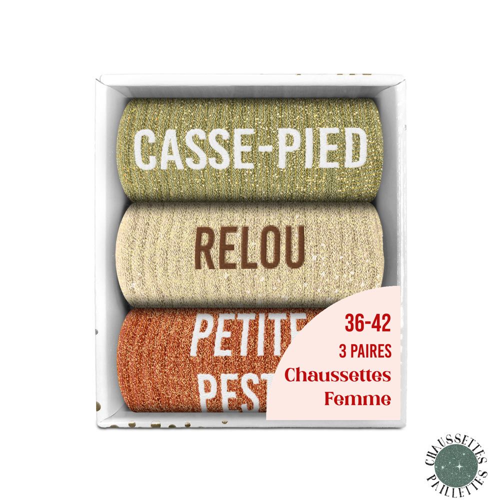 Coffret trio chaussettes paillettes casse pied — Chaussettes à Paillettes