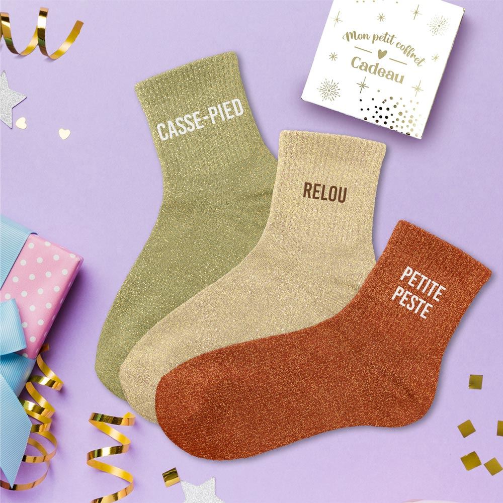 Coffret trio chaussettes paillettes casse pied — Chaussettes à Paillettes