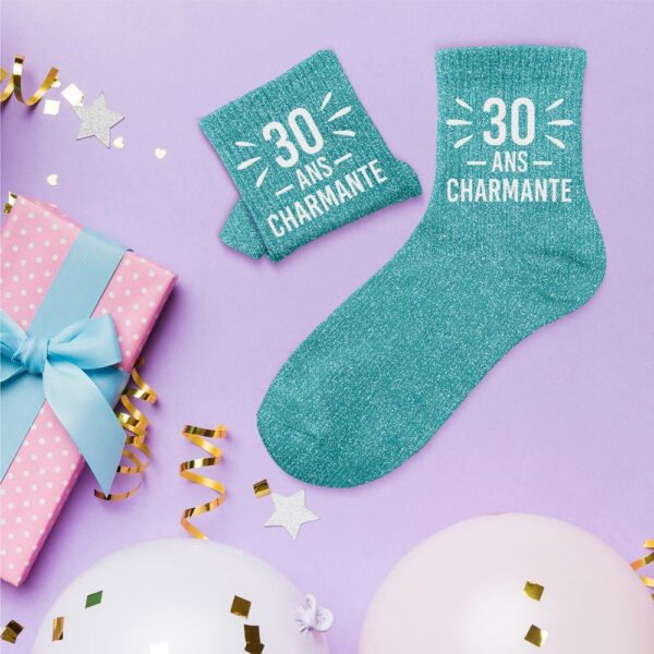 Chaussettes à paillettes cyan « 30 Ans »