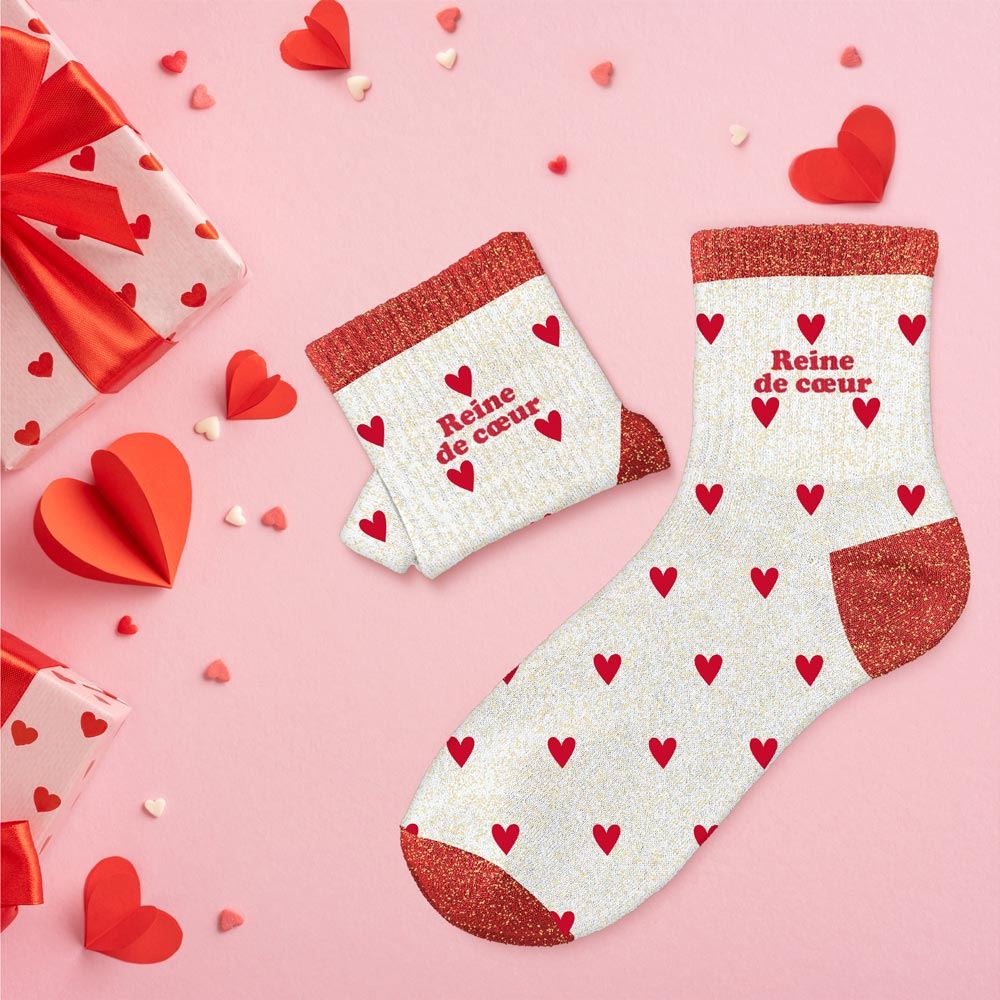 Chaussettes paillettes cŒurs reine de cŒur — Chaussettes à Paillettes