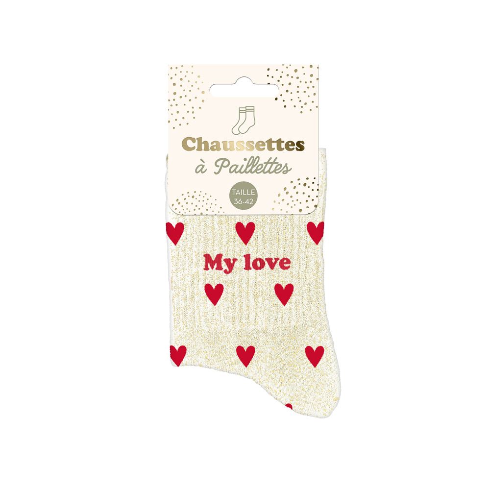 Chaussettes paillettes cŒurs my love — Chaussettes à Paillettes