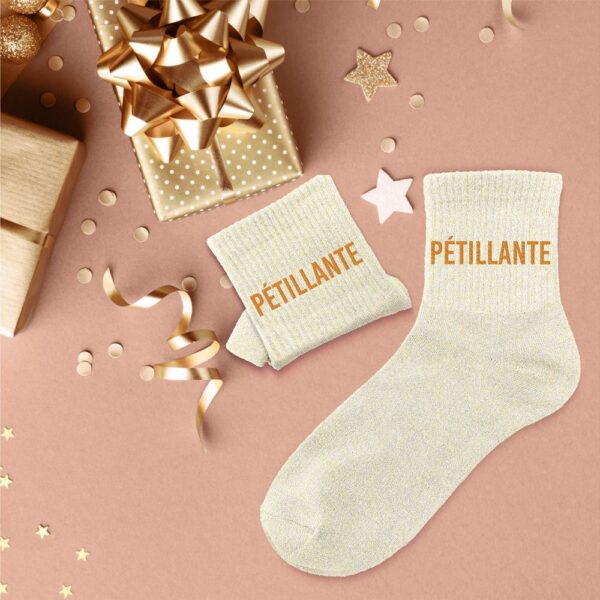 Chaussettes à paillettes beige « Petillante »