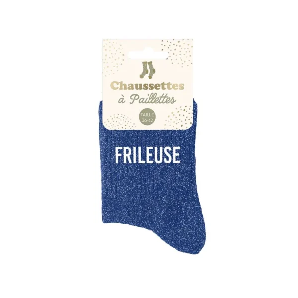 Chaussettes à paillettes bleu « Frileuse »