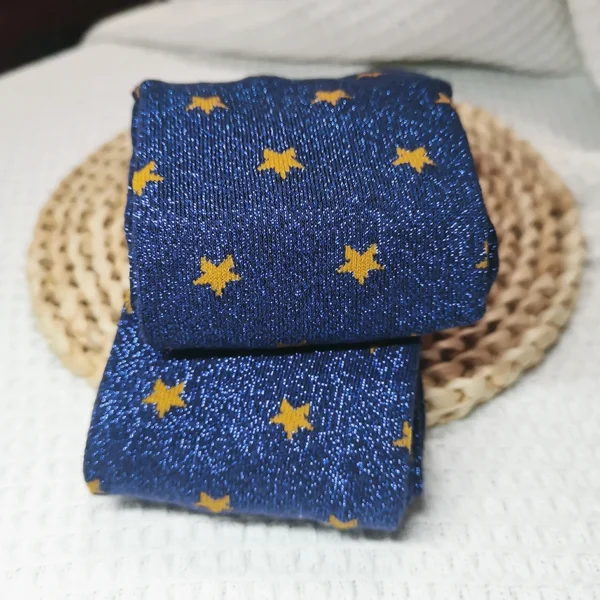 Chaussettes à Paillettes - Étoiles Brillantes Dorées, bleu