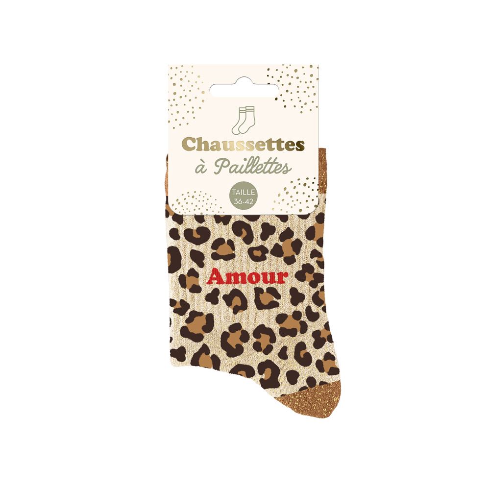 Chaussettes paillettes leopard amour — Chaussettes à Paillettes