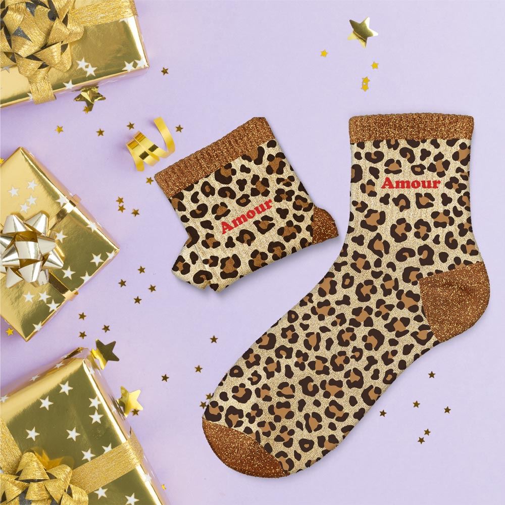 Chaussettes paillettes leopard amour — Chaussettes à Paillettes