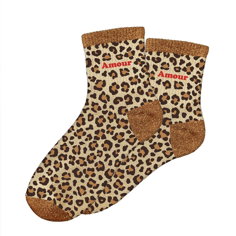 Chaussettes paillettes leopard amour — Chaussettes à Paillettes
