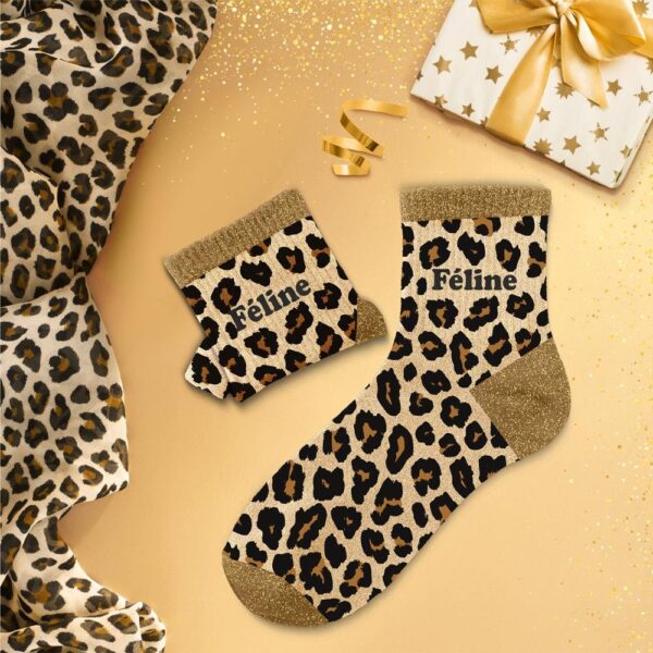 Chaussettes à paillettes beige « leopard feline »
