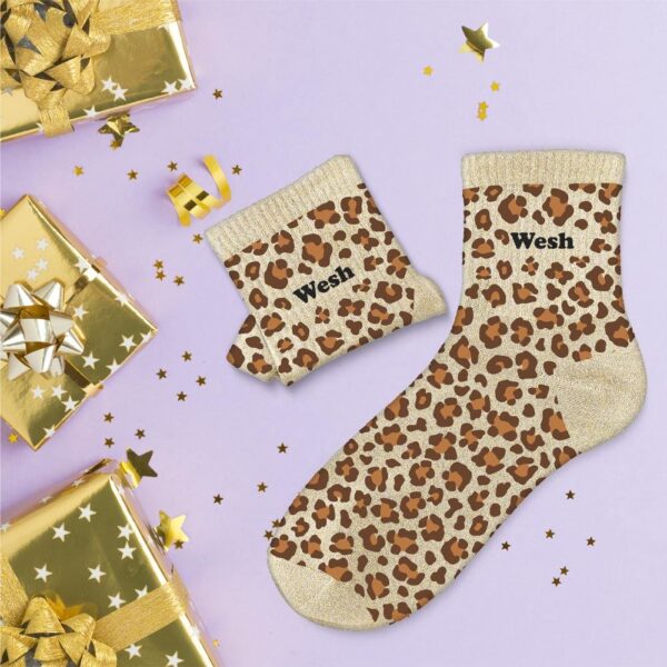 Chaussettes à paillettes beige « leopard wesh »