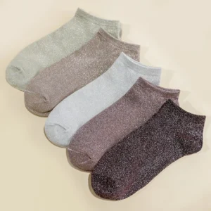 5 paires de Chaussettes Courtes à Paillettes - Tons Marron