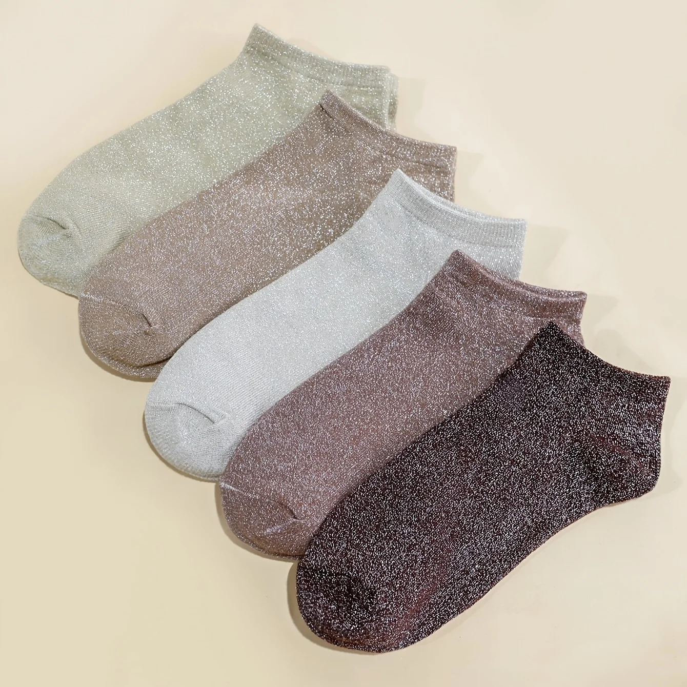 5 paires de Chaussettes Courtes à Paillettes - Tons Marron
