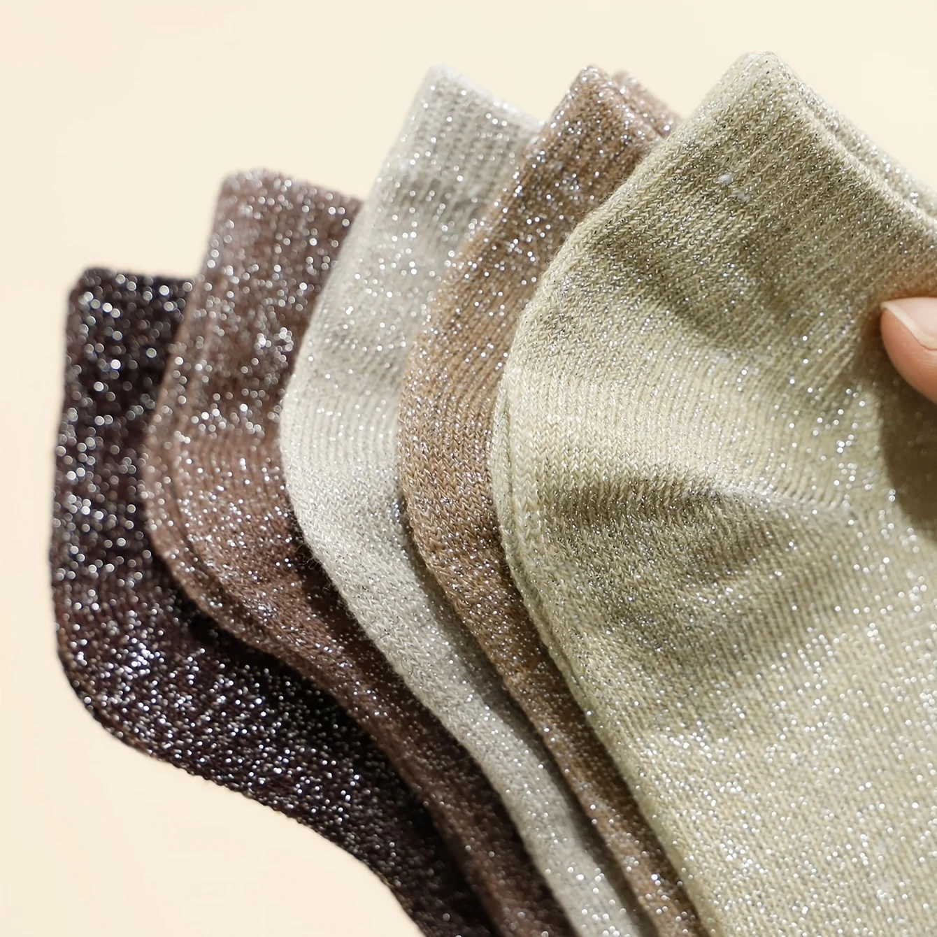 5 paires de Chaussettes Courtes à Paillettes - Tons Marron – Image 4