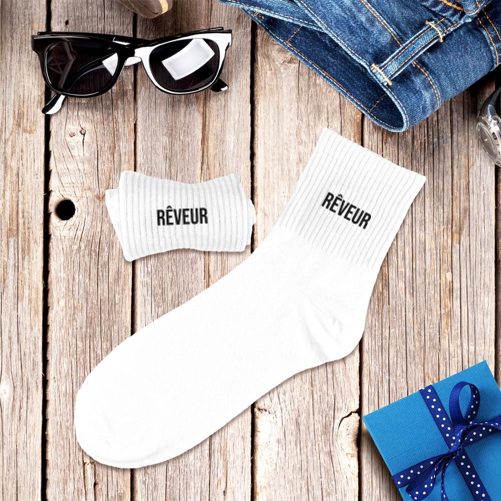Chaussettes blanches reveur homme — Chaussettes à Paillettes