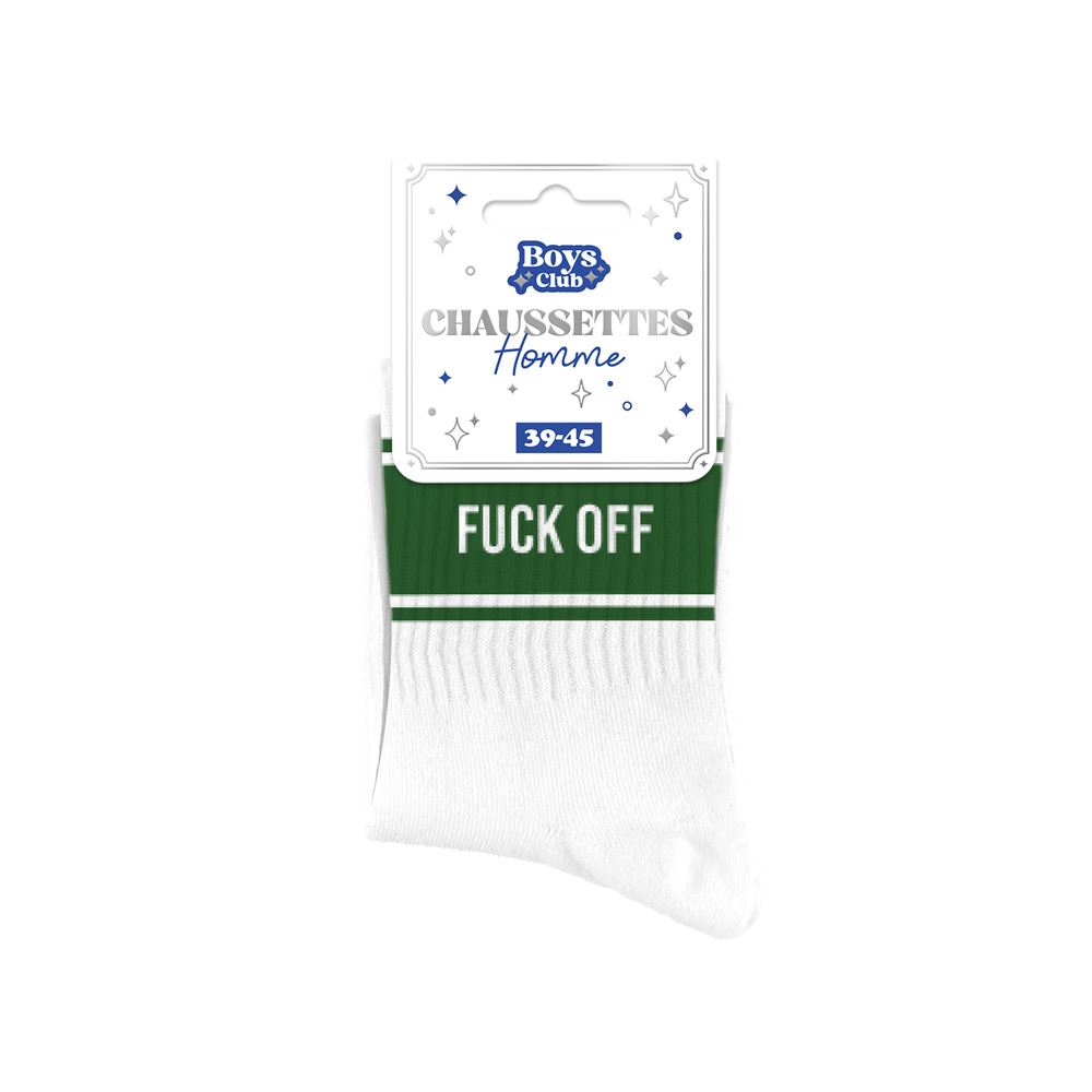 Chaussettes homme a bandes fuck off — Chaussettes à Paillettes