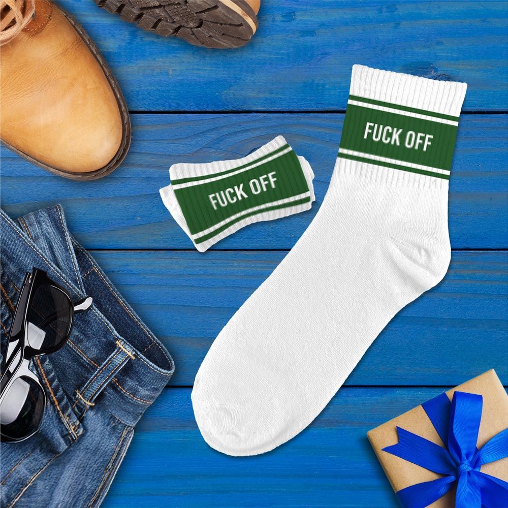 Chaussettes homme a bandes fuck off — Chaussettes à Paillettes