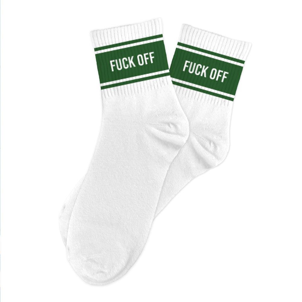 Chaussettes homme a bandes fuck off — Chaussettes à Paillettes