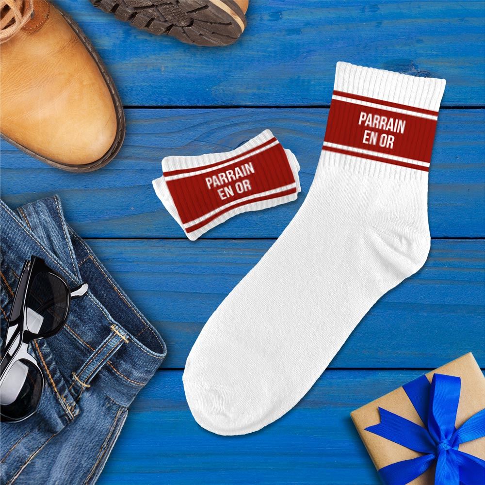 Chaussettes homme a bandes parrain en or — Chaussettes à Paillettes