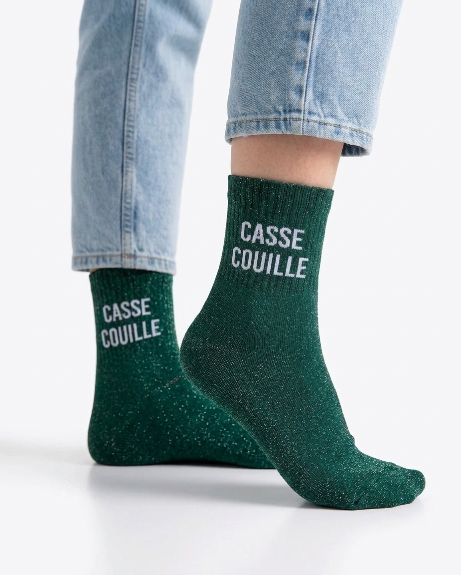 Chaussettes paillettes casse couille — photo IA Gemini — Chaussettes à Paillettes