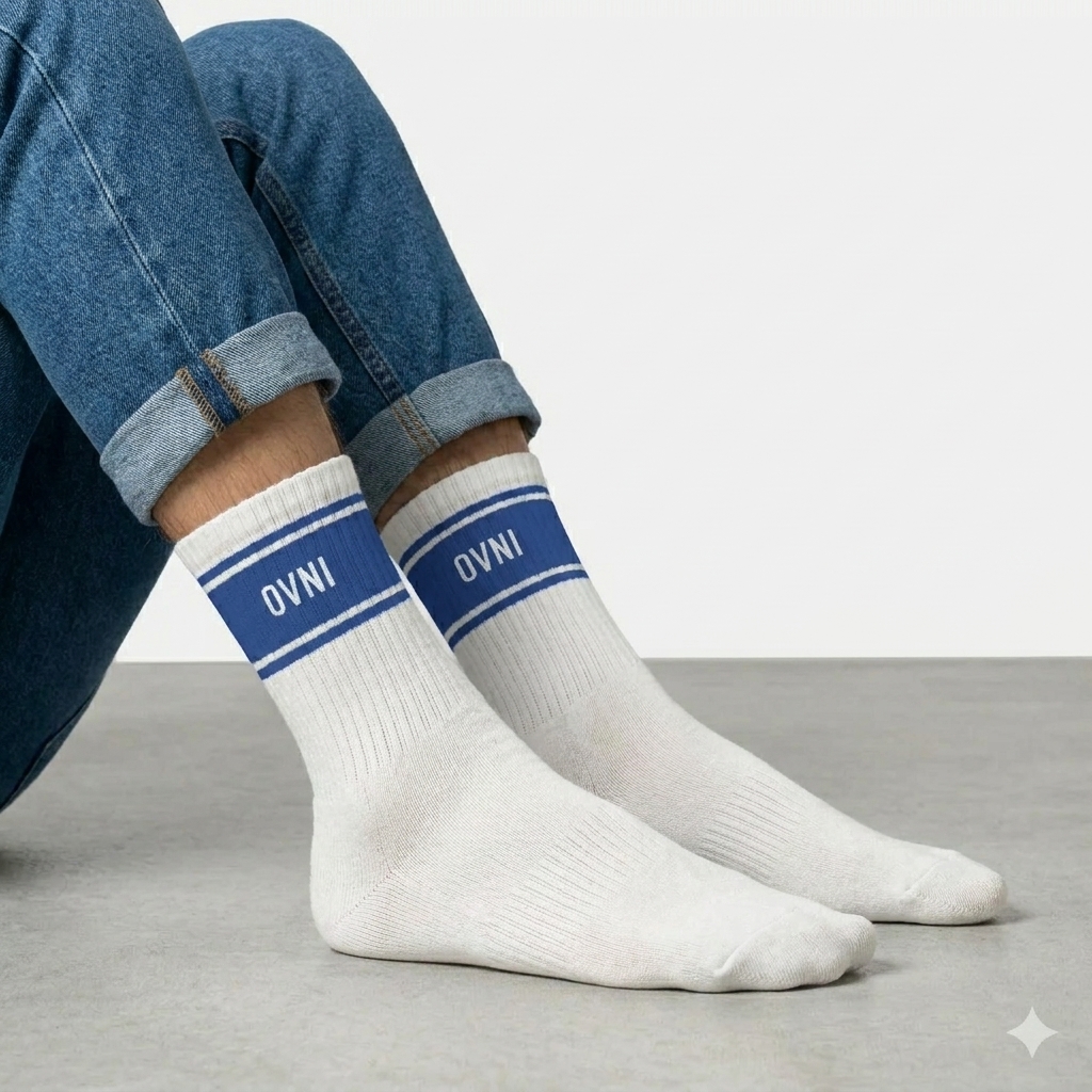 Chaussettes homme a bandes ovni — photo IA Gemini — Chaussettes à Paillettes