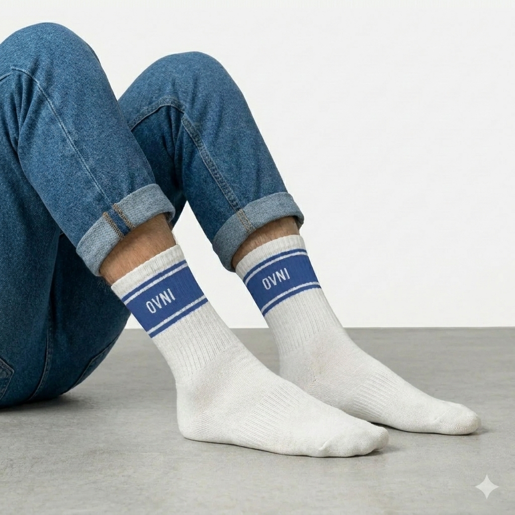 Chaussettes homme a bandes ovni — photo IA Gemini — Chaussettes à Paillettes