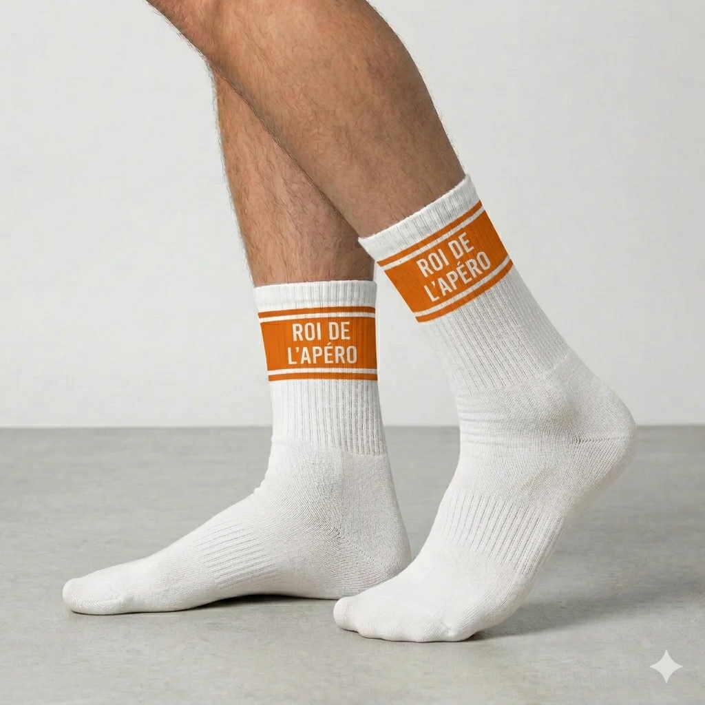 Chaussettes homme a bandes roi de l apero — photo IA Gemini — Chaussettes à Paillettes